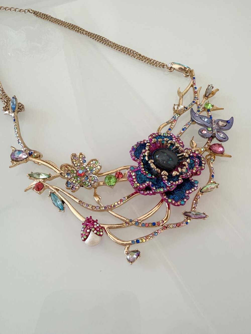 Betsey Johnson Floral Garden Statement Necklace with Butterfly and Gemstone Acce - Picture 2 of 5